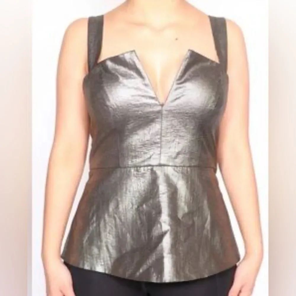 NWT BCBGMaxazria Women’s Metallic Strappy Top Size 4 Silver Blouse $178